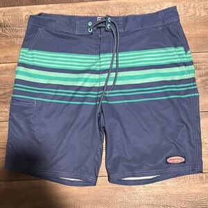 O'Neill Blue and Green Board Shorts with Sporty Stripes